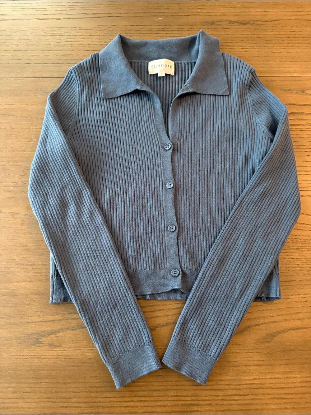Olive & Oak Ribbed Button-Up Cardigan - Slate Blue